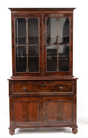 Bookcase inglese in piuma di mogano con ribalta - Regency, 1830-1837
