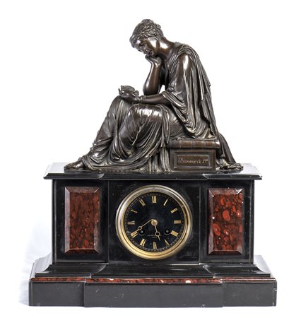 Pendola francese in marmo e bronzo dorato - XIX secolo, firmata SCHOENEWERK PIERRE ALEXANDRE 