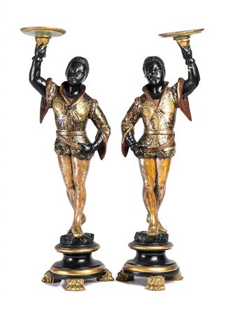 Coppia di Mori italiani in legno dorato - Area Veneta, inizio XIX secolo