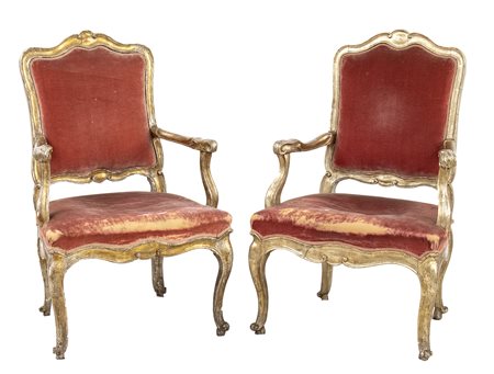 Coppia di sedie dorate  italiane - Italia centrale, metà XVIII secolo