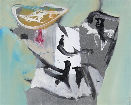 SERGIO DANGELO Milano 1932 Composizione, 1958 olio su tela cm. 39,5x49,5;...