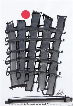 SERGIO DANGELO Milano 1932 Windows are black at night tecnica mista su carta...