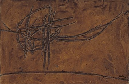 ACHILLE PERILLI Roma 28/01/1927 Senza titolo, 1958 tecnica mista su pannello...