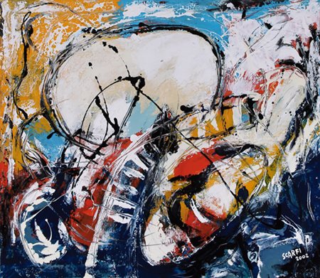 ATTILIO SCARFI’ Torino 1931 Presenza, 2002 smalto su tela cm. 70x80, firma e...