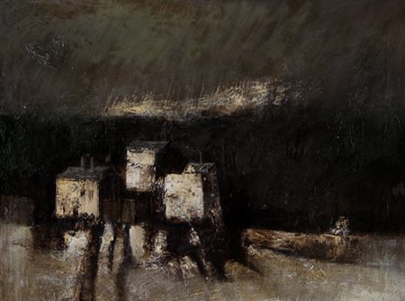 GIORGIO SCALCO Schio (Vi) 08/04/1929 Case sul torrente, 1960 olio su tela cm....