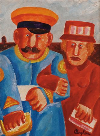 FRANZ BORGHESE Roma 21/01/1941 - Roma 17/12/2005 Generale e signora olio su...