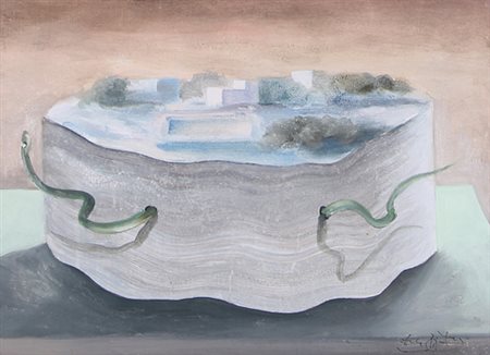 ERCOLE PIGNATELLI Lecce 28/04/1935 Siccità-Miraggio olio su tela cm. 35x49,...