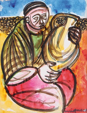 GIUSEPPE MIGNECO Messina 09/02/1908 - Milano 28/02/1997 Pescatore gouache su...