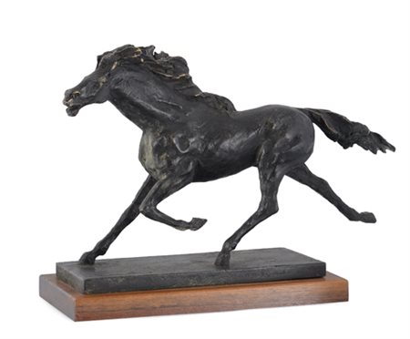 MICHELE ZAPPINO 1949 Puledro nero scultura in bronzo cm. 30x23, firma sulla...