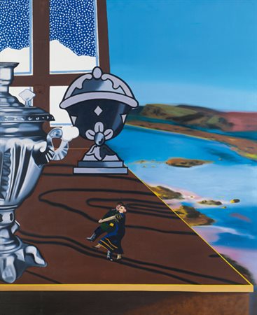 EDUARDO ARROYO Madrid 1937 L'abbraccio di Riotinto (Huelva), 1970 olio su...