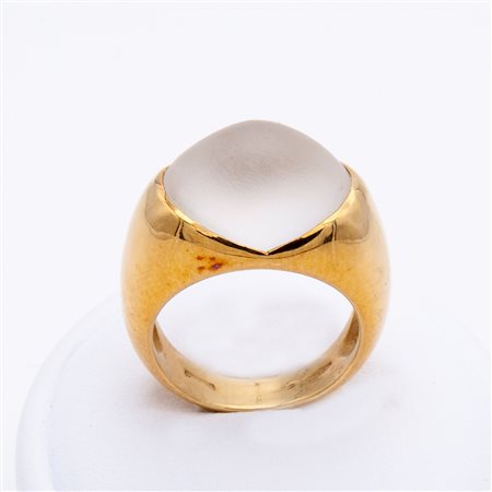 Anello Chevalier da mignolo in oro con cristallo di rocca satinato