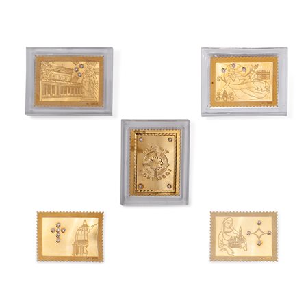 Collezione di cinque francobolli in oro e brillanti