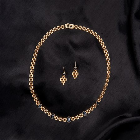 Demi parure girocollo e orecchini in oro e zaffiri