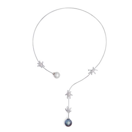 Collana semirigida in oro bianco,brillanti e perle south sea
