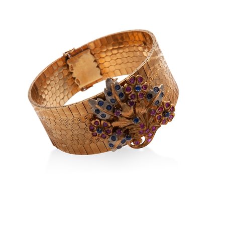 Bracciale in oro anni '50 con elemento centrale estraibile a spilla