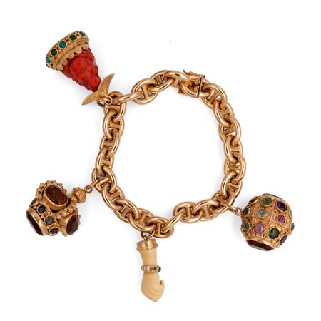 Bracciale anni '50 in oro corallo e pietre naturali