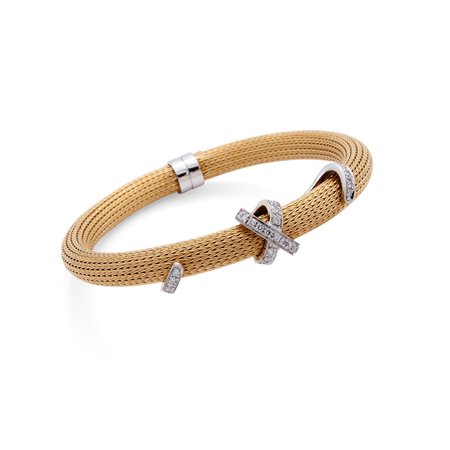 Alfieri & St John, Bracciale semirigido in oro giallo e bianco con brillanti