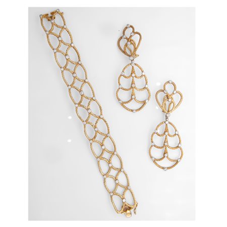 Gianmaria Buccellati, demi parure composta da bracciale e coppia di orecchini in oro giallo e brillanti
