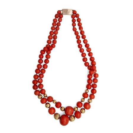 Collana in oro e corallo cerasuolo