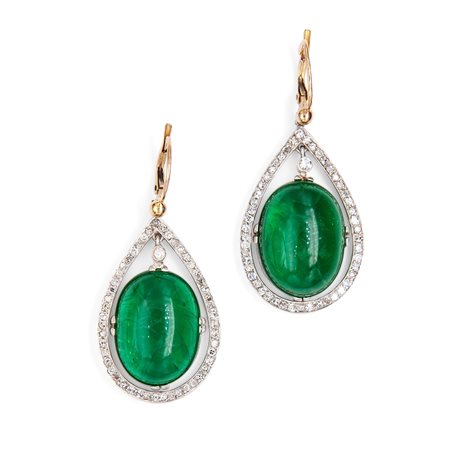 Orecchini anni '20 in oro tormalina verde e diamanti