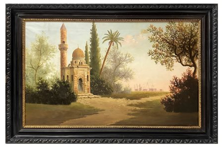 Matteo Olivero - Dipinto raffigurante paesaggio con minareto, Fine 19° Secolo