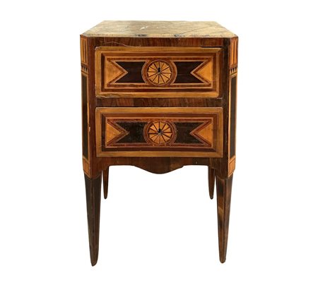 Comodino Luigi XVI in legno di palissandro, acero e noce , XVIII Secolo