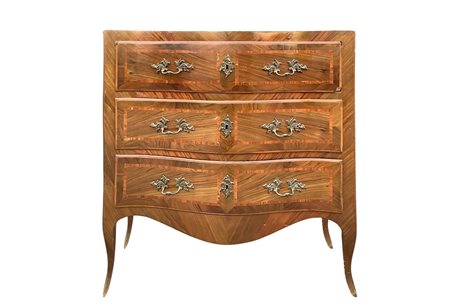 Cassettone Luigi XV a tre cassetti legno di rosa , XVIII Secolo