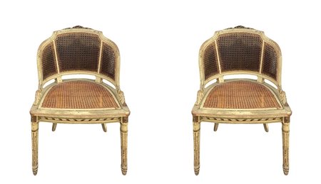 Due poltroncine laccate con spalliera e piano in paglia di Vienna , 19° Secolo