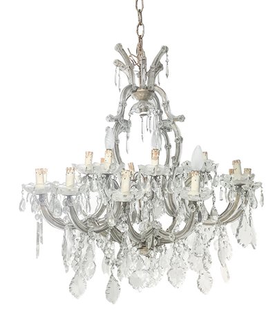 Lampadario in vetro con brindoli, a 22 luci, 20° Secolo.