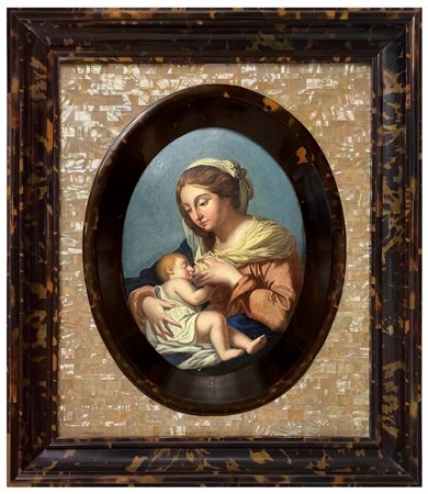 Ovale raffigurante Madonna del latte in cornice di tartaruga antica e madreperla, 19° Secolo
