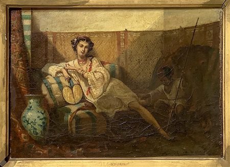 Leopold de Moulignon (Francia 1821-Francia 1897) - Donna su sofà in abiti orientali