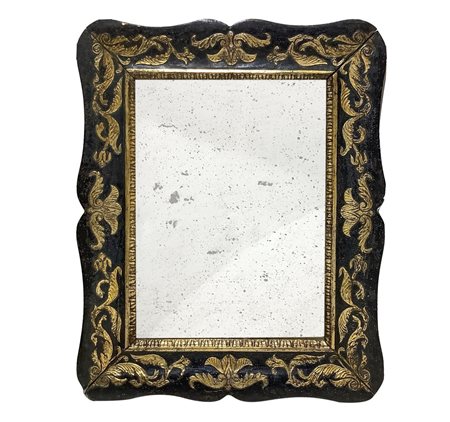 Specchiera a vassoio laccato nero e dorato, Inizi 19° Secolo