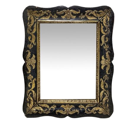 Specchiera a vassoio laccato nero e dorato, 19° Secolo