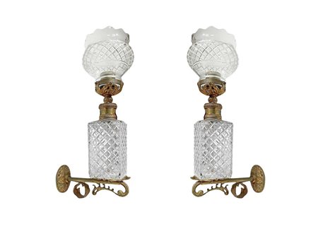 Coppia di appliques in bronzo e vetro, Inizi 20° Secolo