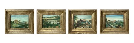 Santo Marino (Militello val di Catania 1924-1991) - Quattro dipinti paesaggi in cornice dorata, 1943