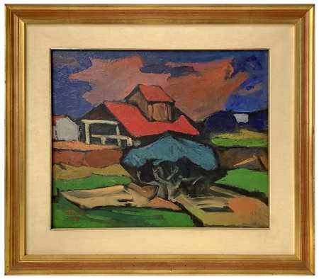 Giovanni Alicò (Catania 1906-Milano 1971) - Paesaggio con case "Periferia", 1958