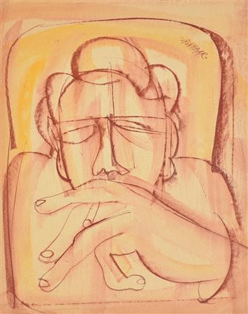 GIANBAR (Gianni Baretta) UOMO CON SIGARETTA tecnica mista su carta, cm 45x35...