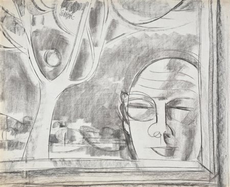 GIANBAR (Gianni Baretta) CHI SEI? carboncino su cartoncino, cm 65x80 firma...