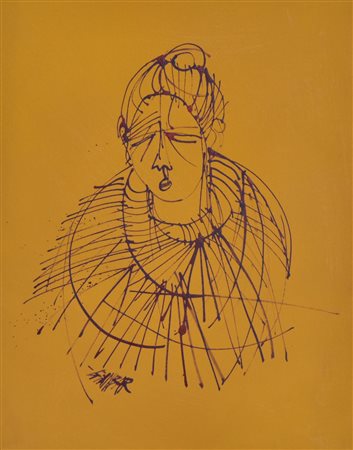 GIANBAR (Gianni Baretta) UNA DONNA tecnica mista su cartone, cm 35x28 firma...