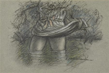 Enrico Allimandi SENSIBILITA MODERNA tecnica mista su carta, cm 18x24 firma...