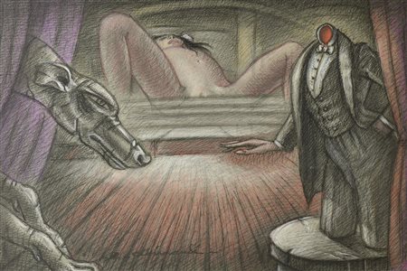 Enrico Allimandi SIMBOLISMO tecnica mista su carta, cm 36x53 firma eseguito...