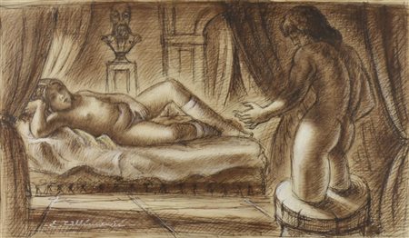 Enrico Allimandi CONTEMPLAZIONE tecnica mista su carta, cm 25x42 firma...