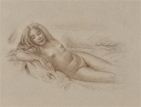 Enrico Allimandi BIMBA ASSOPITA china su carta, cm 24x32 firma eseguito nel 1976