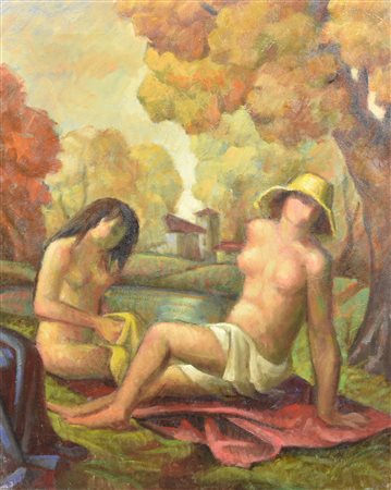 Giovanni Misani LE BAGNANTI olio su tela, cm 50x40