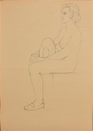 Raffaele Ponte Corvo RITRATTO FEMMINILE matita su carta, cm 70x50 retro:...