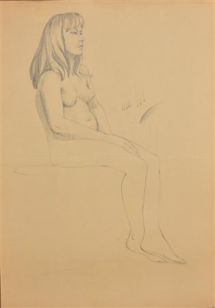 Raffaele Ponte Corvo RITRATTO FEMMINILE matita su carta, cm 70x50 retro:...