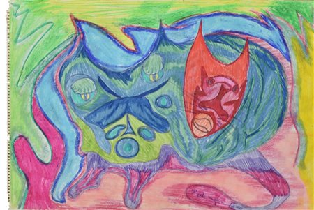 Dando IL GATTO tecnica mista su carta, cm 34,7x50,2 firma e titolo