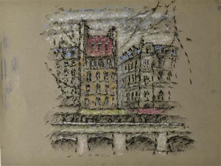 Enrico Allimandi SCORCIO PARIGINO pastello su carta, cm 46x60 firma e data