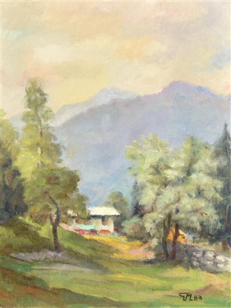 Giovanni Misani PAESAGGIO MONTANO olio su cartone telato, cm 40x30 firma e...