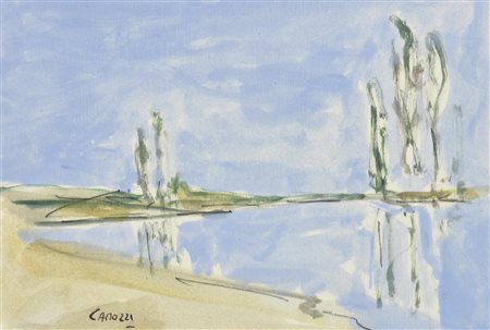 Alessandro Camozzi ANSA NEL FIUME olio su carta, cm 16x23 firma sul retro:...